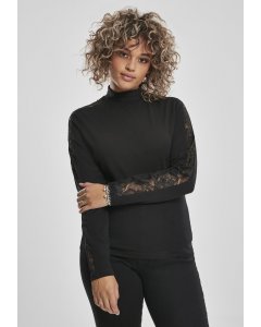 Dámské tričko dlouhý rukáv // Urban classics Ladies Lace Striped LS black