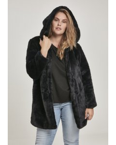Dámský kabát // Urban Classics Ladies Hooded Teddy Coat black