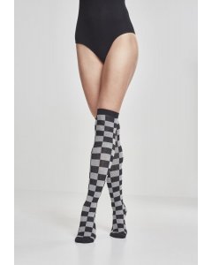 Ponožky // Urban classics Ladies Checkerboard Overknee Socks blk/cha