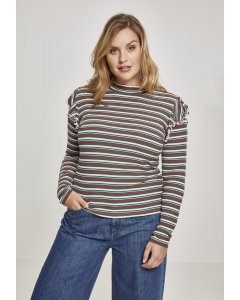 Dámský pulovr pás // Urban Classics Ladies Rib Striped Volant Turtleneck L/S white/green/firered