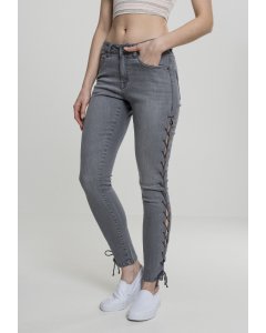 Dámské kalhoty // Urban classics Ladies Denim Lace Up Skinny Pants grey