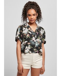 Dámská košile // Urban classics Ladies Viscose Resort Shirt black tropical