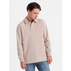 Men's structured knit polo collar sweatshirt - beige V2 OM-SSNZ-0149