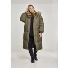 Dámská bunda // Urban Classics Ladies Oversize Faux Fur Puffer Coat darkolive/beige
