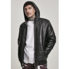 Pánská zimní bunda // Urban Classics Hooded Faux Leather Bubble Jacket black