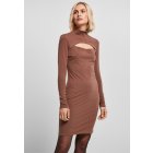 Dámské šaty // Urban Classics Ladies Stretch Jersey Cut-Out Turtleneck Dress bark